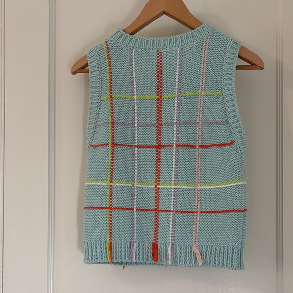 Alice + Olivia Blue Multicolor Plaid Sweater Vest size Small - Picture 5 of 13